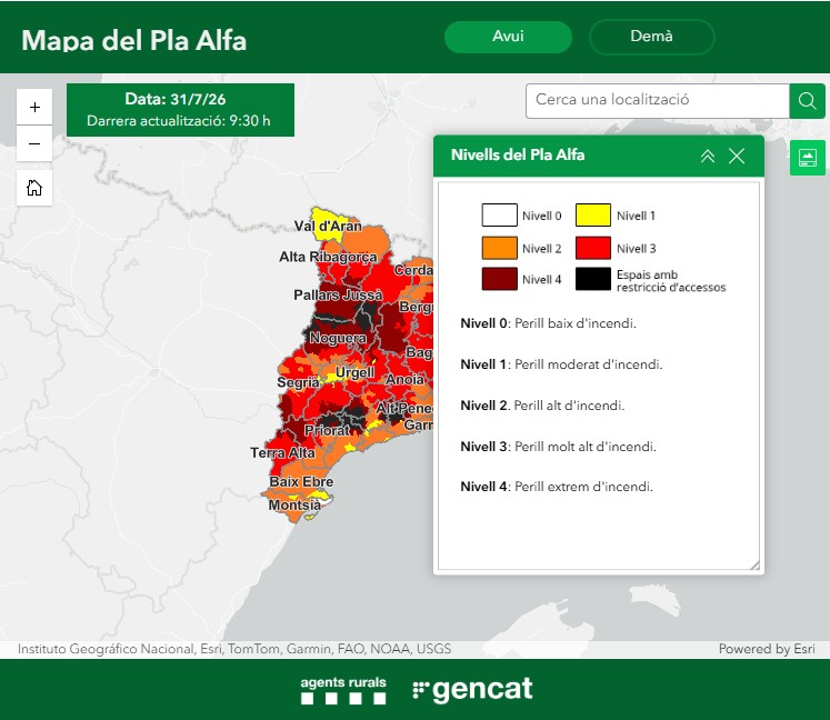 Es demana extremar la precaució davant l'elevat risc d'incendi forestal