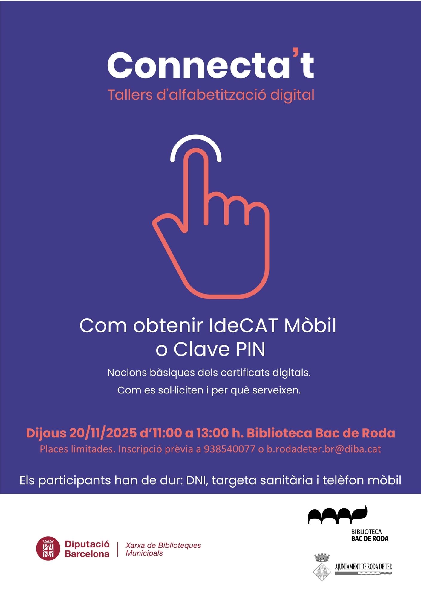 Taller d'alfabetització digital Connecta't: com obtenir l'idCAT mòbil o cl@ve PIN
